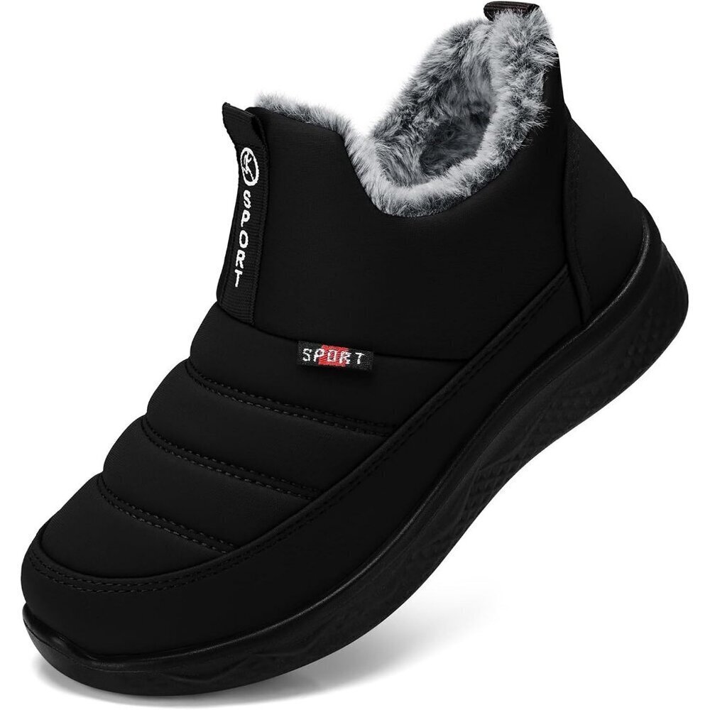 Women’s Black Winter Snow Boots Fur Lined Waterproof Insulated Slip On Shoes